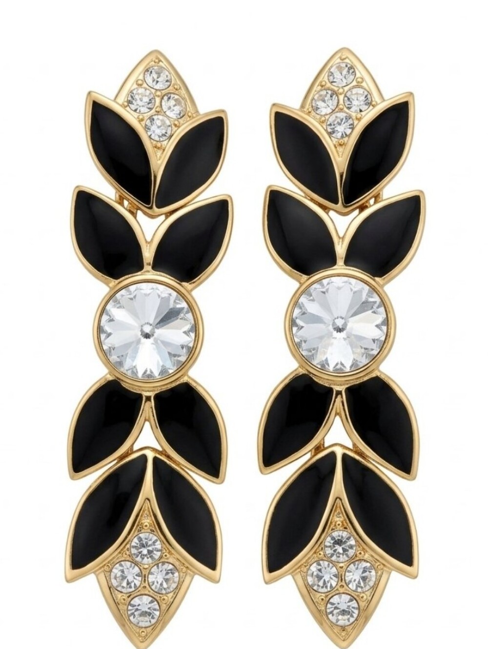 Bijoux Designs New York Gold-Tone Black Crystal Leaf Drop Statement Earrings